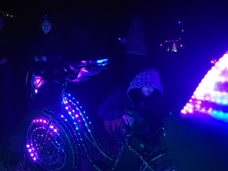 LED Bike glows up at night.