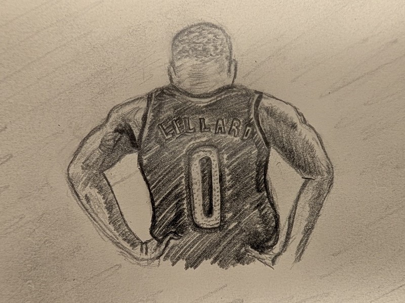 casual ramble about the trail blazers offseason part 2 sketch of damian lillard in trail blazers jersey
