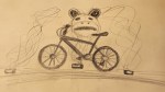 casual ramble about naked bike ride featured sketch of a bike surround by tear gas canisters and a frog costume
